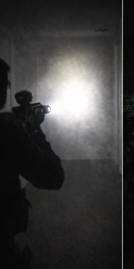 <img src="indoor-hallway-flashback.png" alt="AR-15 home defense light indoor flashback and splashback in a hallway">