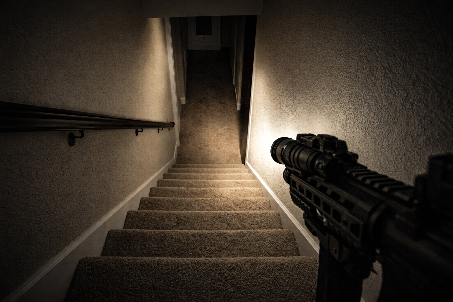 InForce WML Gen 3 beam lighting stairs from first-person POV