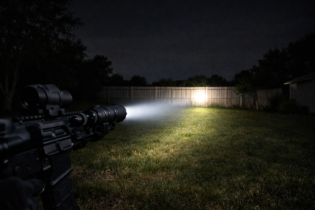 M340DFT Turbo review feature image showing tight hotspot reaching a fence line at night