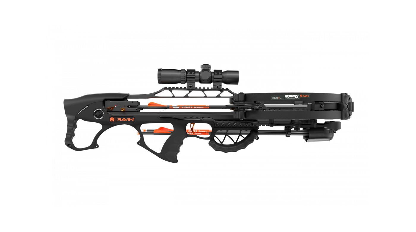 Ravin R29X crossbow side profile showing compact bullpup stock and limb system