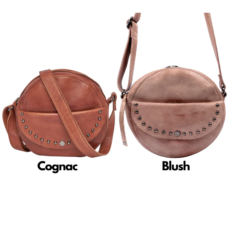 Lady Conceal Mia crossbody purse shown in Cognac and Blush color options