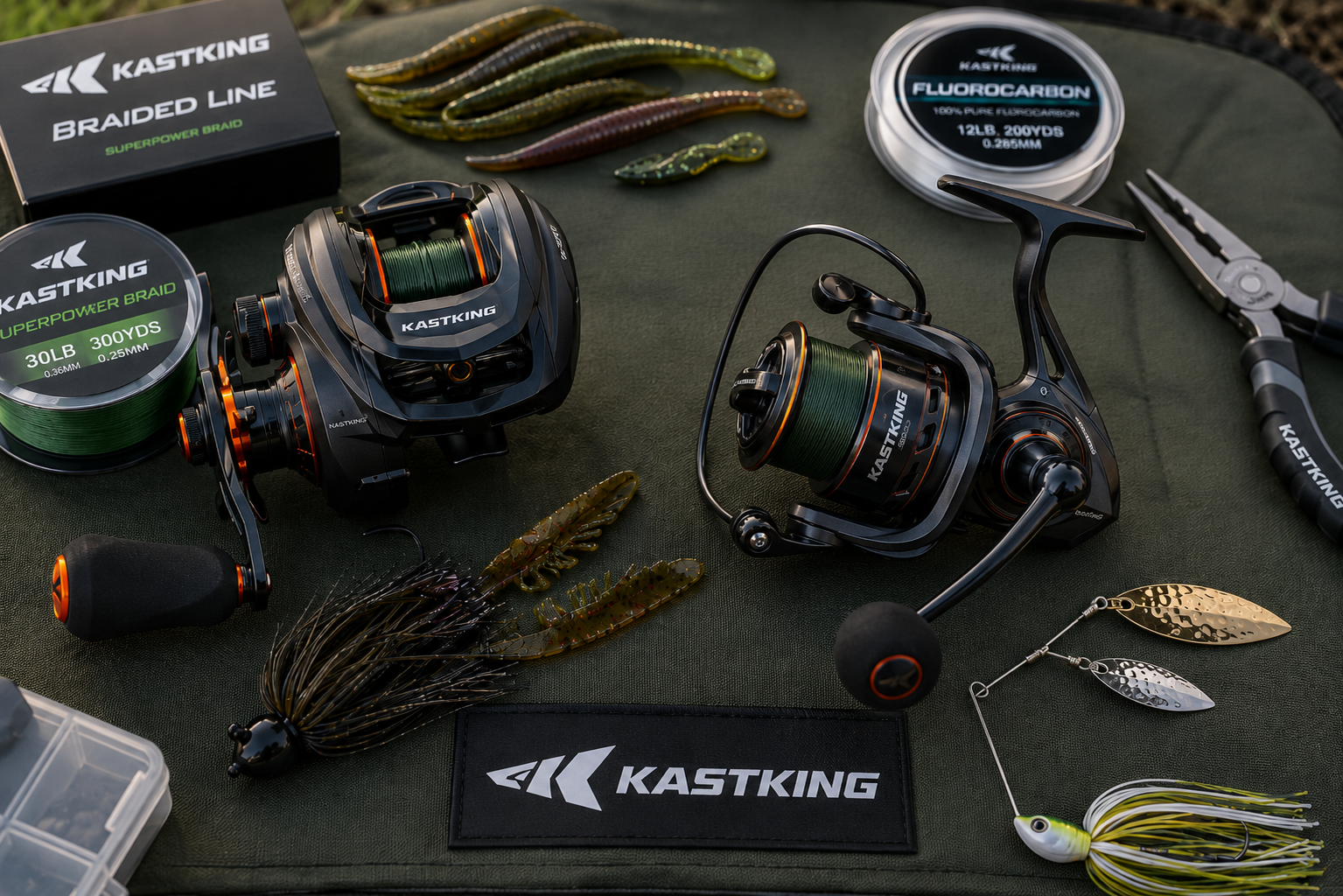 KastKing baitcaster vs spinning reel side by side for bass fishing comparison