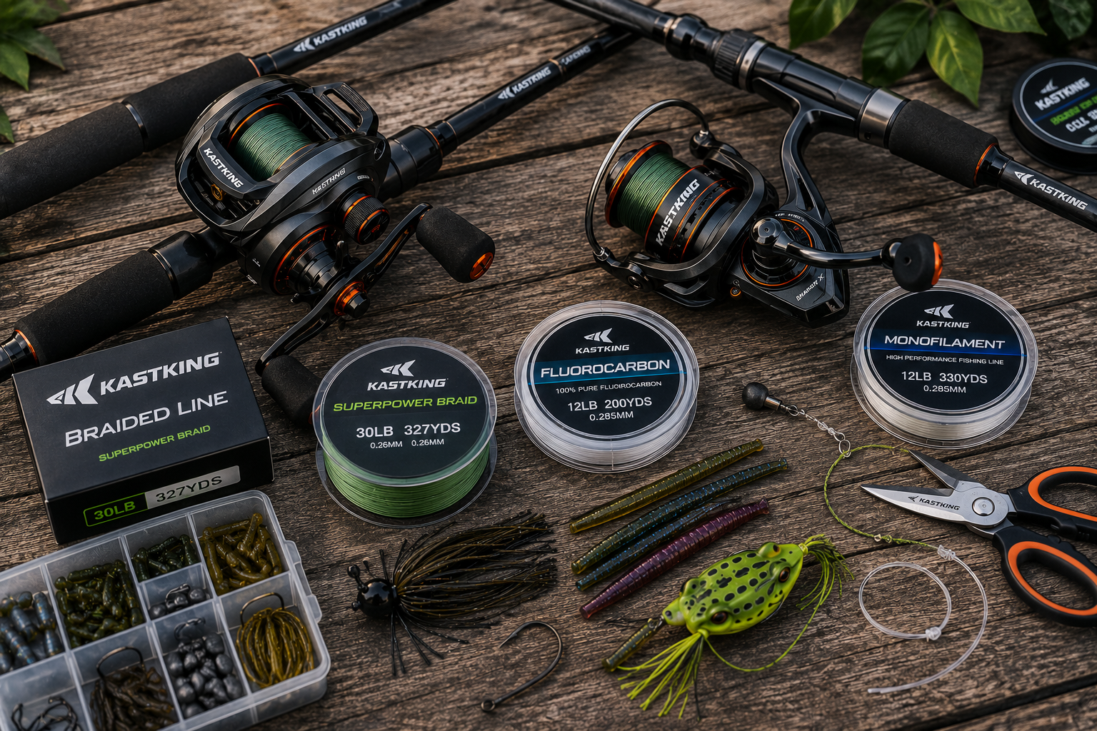 KastKing baitcaster vs spinning reel line pairing with braid fluorocarbon and mono