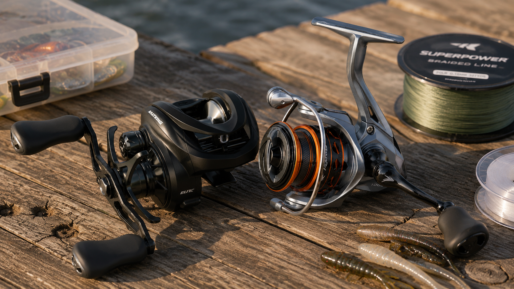 KastKing fishing gear spinning reel and baitcasting reel comparison setup